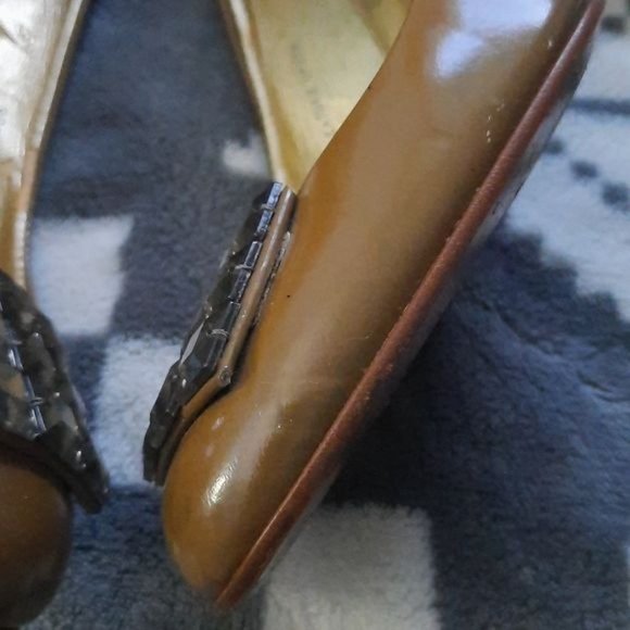 J.Crew Taupe Almond Toe Square Gem Embellishment 3 Inch Patent Leather Pumps 6.5 - Picture 5 of 16